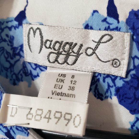 Pretty Blue & White Floral Dress By Maggy L Size 8 - Picture 6 of 8